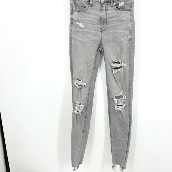 American Eagle Women Size 2 LONG Jeans Light Gray Distressed Pants Jegging Slim - Picture 3 of 8